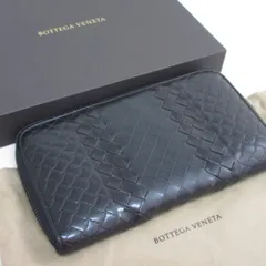 良品 BOTTEGA VENETA ボッテガヴェネタ イントレチャートレザー ラウンドファスナー ロングウォレット 長財布 ブラック メンズ レディース 古着 中古 USED