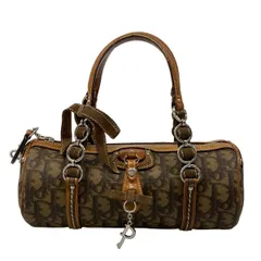 ディオール/クリスチャンディオール ハンドバッグ トロッター,ロマンティック ダークブラウン×ライトブラウン リボン レザー