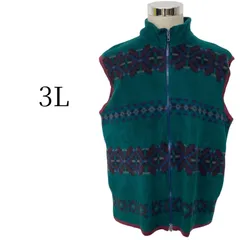 希少3L【ジャンサリバン】レトロ ノルディック柄 フリースベスト ターコイズ ゆるだぼ 太アーム ビッグシルエット オーバーサイズ 90s Y2K Joan Sullivan 大きいサイズ メンズ