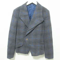 美品 Vivienne Westwood MAN ヴィヴィアンウエストウッドマン チェック柄 ダブルラペル テーラードジャケット 46 グレー×ブルー メンズ 古着 中古 USEDのサムネイル