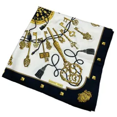 HERMES エルメス カレ90 LES CLES THE KEYS RARE 鍵 キー柄 大判スカーフ ホワイト×ブラック レディース 古着 中古 USED