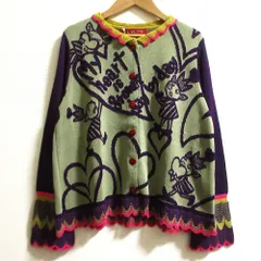 未使用 OLLEBOREBLA ALBEROBELLO オレボレブラ アルベロベロ ぶたさん刺繍 ハートボタン ニットカーディガン サイズM パープル レディース 古着 中古 USED