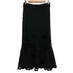 美品 INGEBORG インゲボルグ イージーウエスト フラワーモチーフ付きかぎ針スカート マーメイドスカート A2221KS459 ブラック レディース 古着 中古 USED