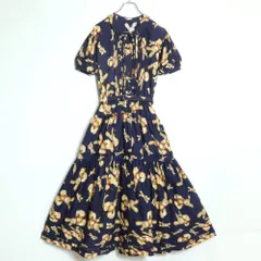 【美品】ピンクハウス★ぬいぐるみうさぎpt♪半袖ワンピース ネイビー系 前開き はしごレース♪薄手 z18542