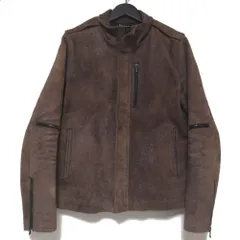 美品 AKM エーケーエム スエードレザー ヴィンテージ加工 ジップアップ シングル スタンドカラージャケット ブラウン系 メンズ 古着 中古 USED