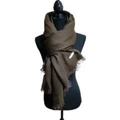 新品同様 GATTI＆C.-BIELLA ガッティアンドシービエラ ドゥーズィエムクラス取り扱い リネン カシミヤ フリンジストール マフラー カーキ レディース 古着 中古 USED