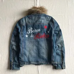 00s　archive　BURDEN　グラデーション　短丈デニムジャケット　Gジャン　脱着可能襟ファー　ダメージ加工　袖ロゴ刺繍　刻印入りボタン　裏地キルティング　袖ジップ　☆　デカロゴ　Y2K　お兄系　平成ギャル　gradation denim jacket