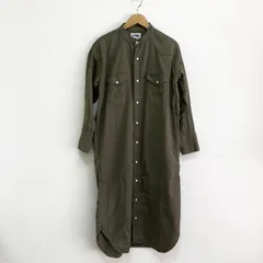 SHIPS別注 Wrangler ノーカラーデニムシャツワンピース ウエスタンシャツデザイン ドットボタン 羽織 カーキ FREE