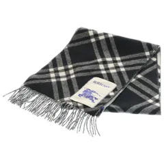 BURBERRY (バーバリー) チェック柄 ロゴパッチ付 カシミヤ マフラー ブラック/グレー 8099650/75L