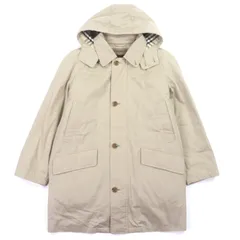 極美品▼BURBERRY LONDON バーバリーロンドン 裏地ノバチェック柄 フード付き ロゴ入りボタン ジップアップ ダウンライナー 2WAY ステンカラーコート ベージュ M 日本製 正規品 メンズ