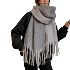 [レグエイト] マフラー レディース 厚手 単色柄 ストール 大判 秋 冬 肩掛け 巻き物 防寒 暖かい 羽織り [グレー]