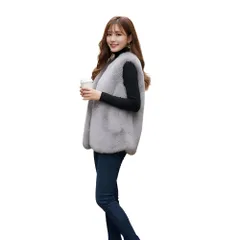 【REG8】ファーベスト レディース 秋 冬 もこもこ 最高級 ボア ベスト アウター ノースリーブ ファッション 体型カバー 軽量 あったか 5色 (グレー) [グレー]