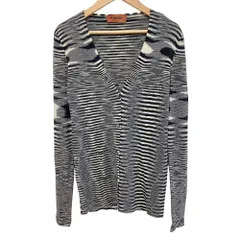 新品同様 MISSONI ミッソーニ ボーダー ウールニット カーディガン サイズ40 ブラック ホワイト レディース 古着 中古 USED