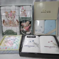 タオル まとめて SONIA RYKIEL フェイスタオル 2枚/ハナエ・モリ フェイスタオル 2枚/バスタオル1枚 ウォッシュタオル1枚 ハンガー1個 他 【未使用保管品】※箱なし発送いたします 現状品  T919