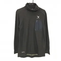 オークリー 長袖ハイネックシャツ 杢黒 肩スナップボタン 胸ポケット メンズ XL ゴルフウェア Oakley