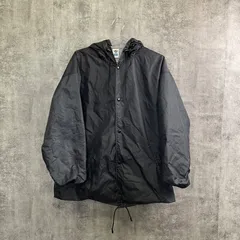 【T-484】adidas アディダス ナイロンジャケット M-L ブラック フード付き ウインドブレーカー トレフォイル ロゴ スポーツ アウター メンズ 古着 人気モデル