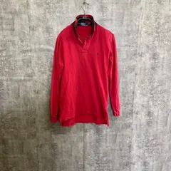 【Y-369】POLO by Ralph Lauren ポロ ラルフローレン 赤 レッド 長袖ポロシャツ L相当 メンズ ワンポイント刺繍 ロゴ クラシックフィット カジュアル 鹿の子 長袖ポロ トップス
