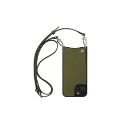 【新品】 栃木レザー 本革 スマホケース iPhone用 17 互換性 対応ケース スマホショルダー ショルダーケース カード収納 ロングストラップ (オリーブ) 1