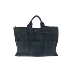 HERMES エルメス ドーヴィルMM キャンバストートバッグ 黒系 男女両用 