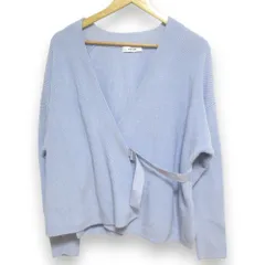 美品 ebure エブール ベルトデザイン Vネック カシュクール 長袖 リブニット カーディガン 3110800192 ライトブルー レディース 古着 中古 USED