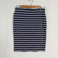 M1-02582【Women】UNIQLO（ユニクロ）膝丈  タイトスカート（L）/ネイビー×白 ボーダー ウエストにスレ有 全体的に毛羽立ち有 K
