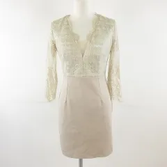 DAZZY ドレス ワンピース ミニ 七分袖 レース ベージュ M *T980