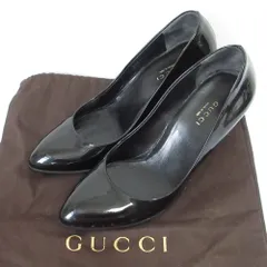 美品 GUCCI グッチ レオパード柄 アーモンドトゥ ウエッジソール パンプス サイズ36 23cm相当 ブラック レディース 古着 中古 USED