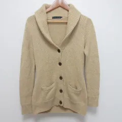 良品 RALPH LAUREN ラルフローレン ショールカラー リネン ニットジャケット カーディガン サイズM ベージュ レディース 古着 中古 USED