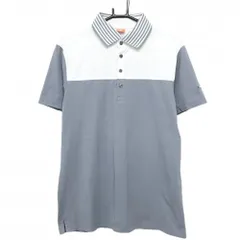 プーマ 半袖ポロシャツ グレー×白 襟ボーダー DRYCELL メンズ O(XL) ゴルフウェア PUMA