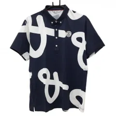 アンパスィ 半袖ポロシャツ ネイビー×白 ロゴ総柄 メンズ L ゴルフウェア and per se