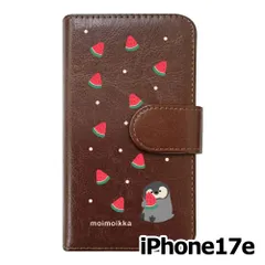 【新品未使用】iPhone17e / iPhone16e スマホケース 手帳型 (色：ブラウン×柄：ペンギンとスイカ)moimoikka ペンギン 動物 flip2-ip17e-br-20139