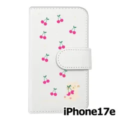 【新品未使用】iPhone17e / iPhone16e スマホケース 手帳型 (色：ホワイト×柄：ねことチェリー)moimoikka 猫 フルーツ柄 動物 flip2-ip17e-wh-20136