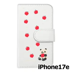 【新品未使用】iPhone17e / iPhone16e スマホケース 手帳型 (色：ホワイト×柄：パンダとリンゴ)moimoikka パンダ 動物 flip2-ip17e-wh-20137