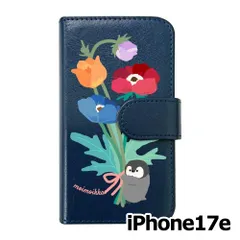 【新品未使用】iPhone17e / iPhone16e スマホケース 手帳型 (色：ネイビー×柄：ペンギンと花束) moimoikka モイモイッカ 動物 フラワー アニマル カード収納 flip2-ip17e-nv-20098
