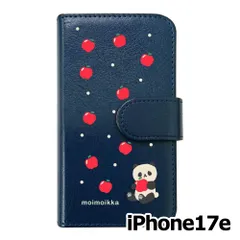 【新品未使用】iPhone17e / iPhone16e スマホケース 手帳型 (色：ネイビー×柄：パンダとリンゴ)moimoikka パンダ 動物 flip2-ip17e-nv-20137