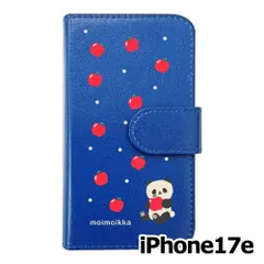 【新品未使用】iPhone17e / iPhone16e スマホケース 手帳型 (色：ダークブルー×柄：パンダとリンゴ)moimoikka パンダ 動物 flip2-ip17e-dbl-20137