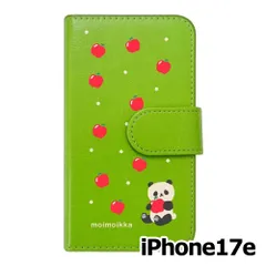 【新品未使用】iPhone17e / iPhone16e スマホケース 手帳型 (色：グリーン×柄：パンダとリンゴ)moimoikka パンダ 動物 flip2-ip17e-gr-20137