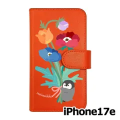 【新品未使用】iPhone17e / iPhone16e スマホケース 手帳型 (色：オレンジ×柄：ペンギンと花束) moimoikka モイモイッカ 動物 フラワー アニマル カード収納 flip2-ip17e-or-20098