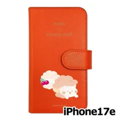【新品未使用】iPhone17e / iPhone16e スマホケース 手帳型 (色：オレンジ×柄：ねことシュークリーム)moimoikka 猫 食べ物 動物 flip2-ip17e-or-20130