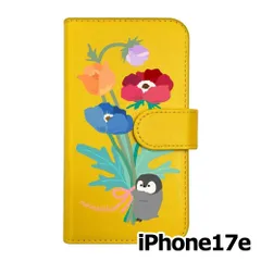 【新品未使用】iPhone17e / iPhone16e スマホケース 手帳型 (色：イエロー×柄：ペンギンと花束) moimoikka モイモイッカ 動物 フラワー アニマル カード収納 flip2-ip17e-ye-20098