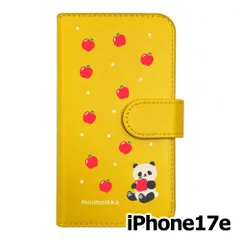 【新品未使用】iPhone17e / iPhone16e スマホケース 手帳型 (色：イエロー×柄：パンダとリンゴ)moimoikka パンダ 動物 flip2-ip17e-ye-20137