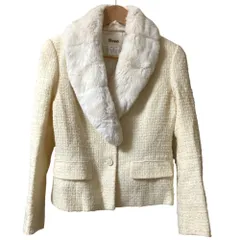 良品 Rene ルネ TISSUE レッキスファー付き ツイード ジャケット サイズ38 アイボリー  レディース 古着 中古 USED