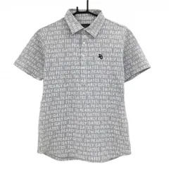 パーリーゲイツ 半袖ポロシャツ ブルーグレー×白 ロゴ総柄 ストライプ サッカー生地 メンズ 4(M) ゴルフウェア PEARLY GATES