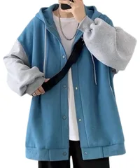 [Lunenon Soleil] [ルネノンソレイユ] 【ゆったり】パーカー トレーナー スウェット メンズ 大きいサイズ メンズパーカー 春秋冬 上着 フード付き フーディー ツートン アウター ビッグシルエット 30代 40代 (J [ブルー] [3XL]