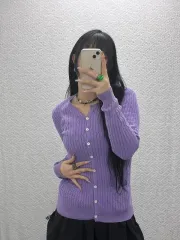 POLO RALPH LAUREN ポロラルフローレン レディース 華奢 森ガール ライトパープル ふわふわ ケーブル編み カーディガン S C08178