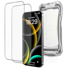 NIMASO アンチグレア iPhone 16 Pro 用 ガラスフィルム 全面保護 反射防止 黒縁あり 指紋防止 自動除塵 サラサラ ゲームフィルム 保護フィルム 強化ガラス 2枚セット アイフォン16プロ（6.3インチ）対応 DSP24G1415 1