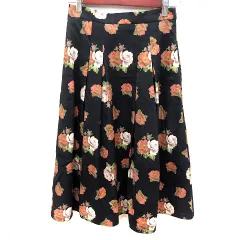 ダズリン dazzlin スカート フレア ロング 総柄 S 黒 ブラック オレンジ /RT