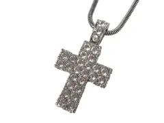 スワロフスキー　SWAROVSKI　ラインストーン　クロス　スネークチェーン　ネックレス　シルバーカラー　送料無料