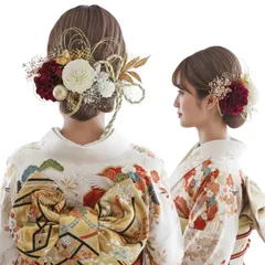 [LALALA beauty flowers] 成人式・卒業式にぴったりの華やか髪飾り 和装 七五三 結婚式 入学式 花火大会 浴衣 着物 袴 振袖 二十歳の集い (ワインレッド) 3341 [ワインレッド[3341]]
