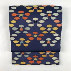 たんす屋 リユース帯 帯 （中古）袋帯 紺 セミフォーマル 六通  織り 梅鉢 絹 洗い済 7650004153535のサムネイル